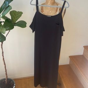 Cloth & Stone Black Cotton-Modal Knit Dress with Off the Shoulder Sleeves SizeXL